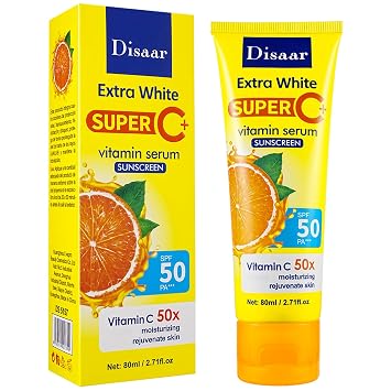 DISAAR BEAUTY Vitamin C Serum Sunscreen SPF 50 PA+++ Moisturizing Rejuvenate Skin Protection UVA/UVB Hydrating 80ml / 2.71fl.oz
