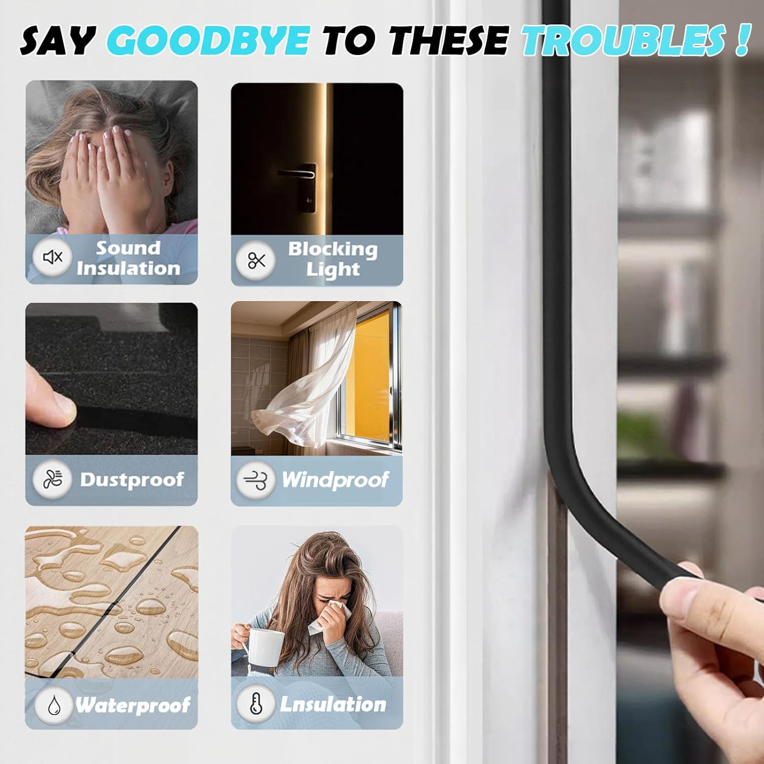 20FT Weather Stripping Door Seal - Self Adhesive Weather Insulation Strip Weatherstripping Silicone D Shaped Seal Strip Door Frame Gap Filler/Window Soundproofing