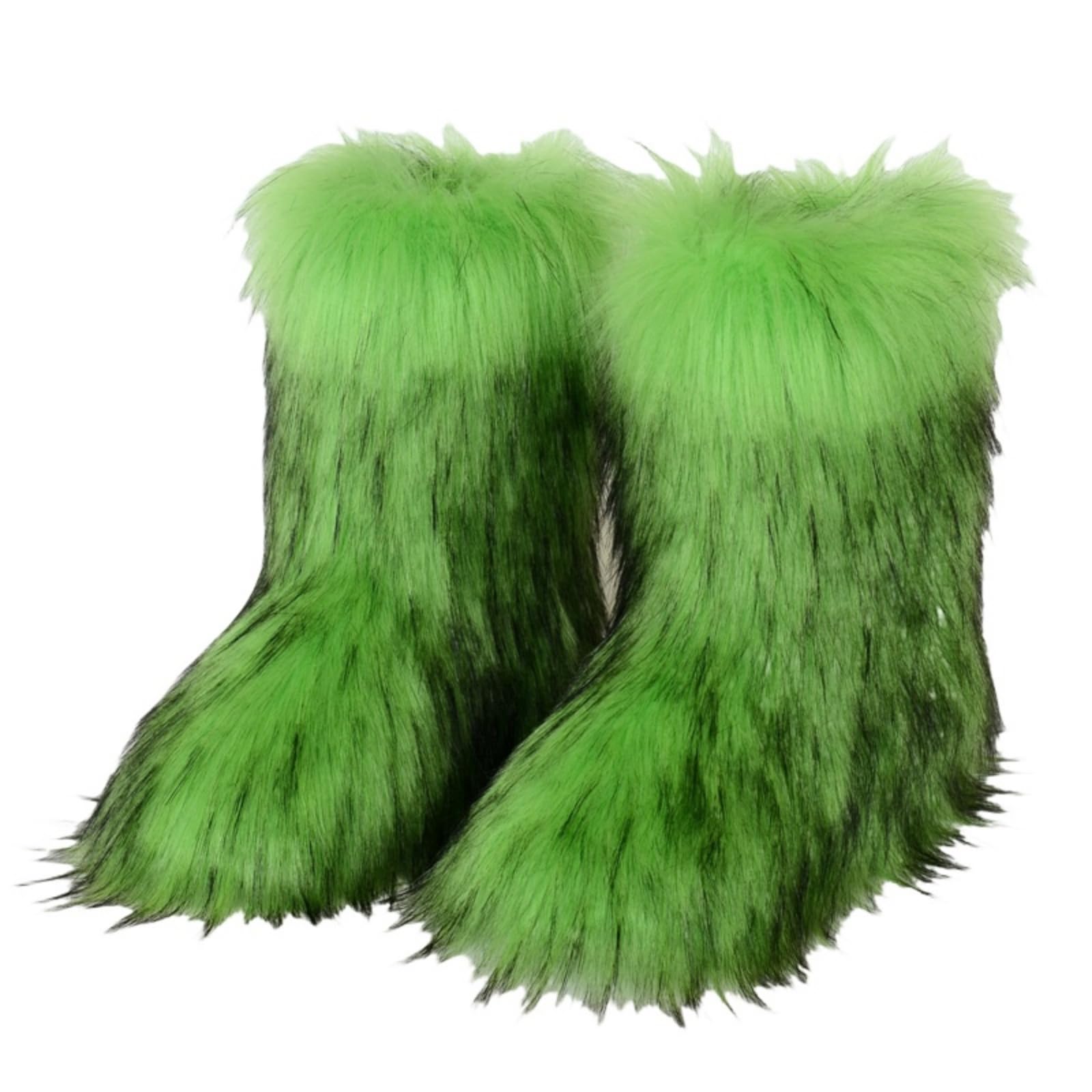Womens Furry Faux Fur Boots Fuzzy Fluffy Mid Calf Snow Boots Comfortable Thermal Outdoor Flat Shoes Lightweight Slip