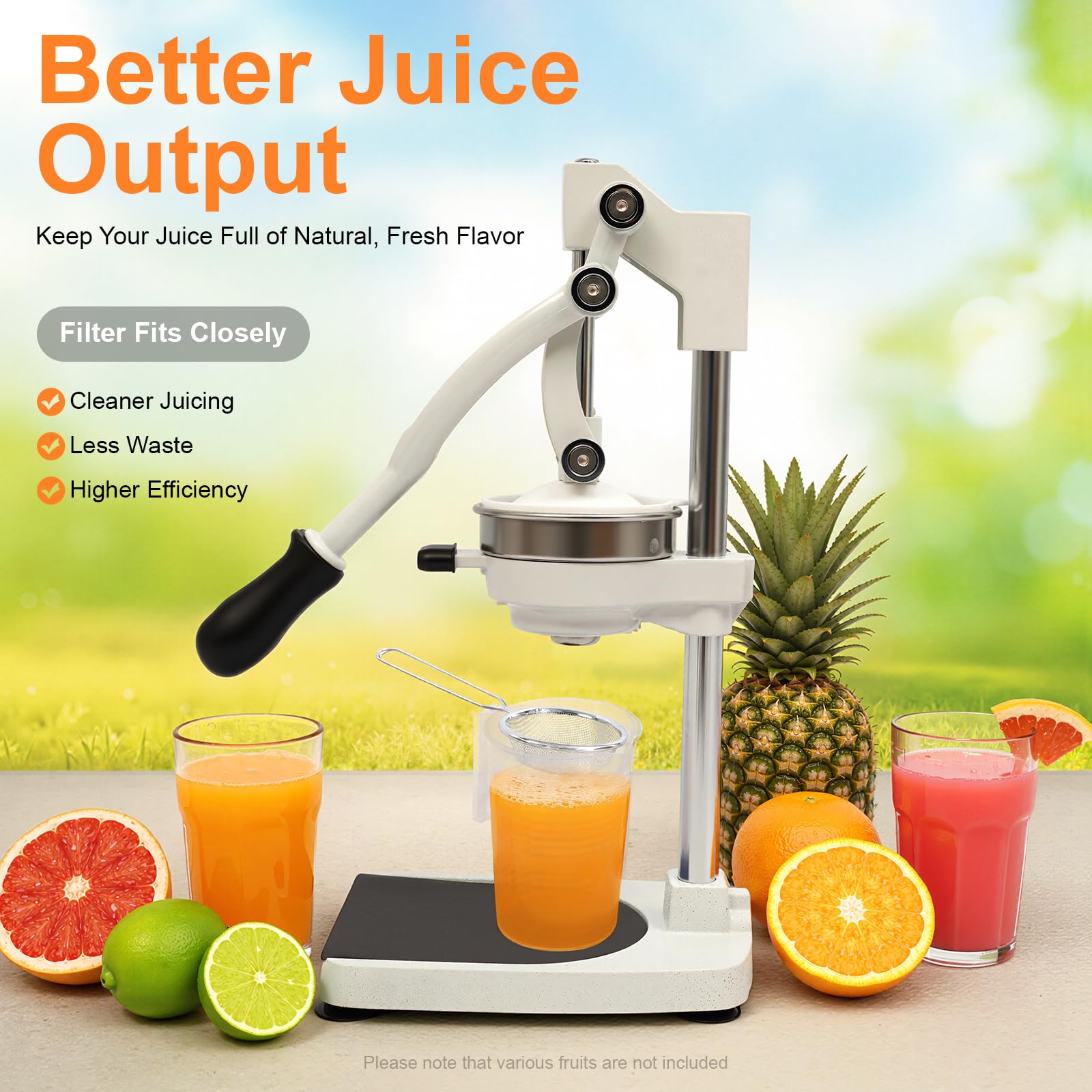 Exprimidor manual de acero inoxidable 304 de grado alimenticio, con 2 cabezales de prensado, exprimidor profesional para naranjas, limones, granadas, hogar y comercio