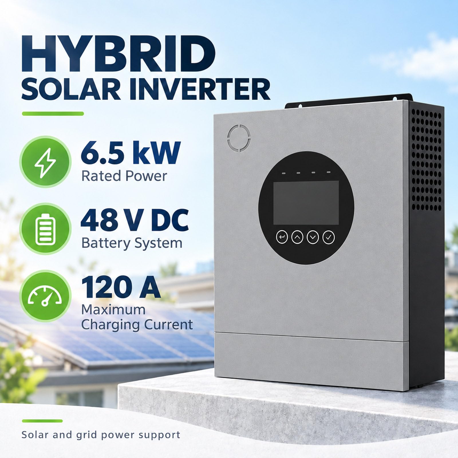 Inversor solar híbrido de 6500 W con controlador MPPT de 48 V Grey