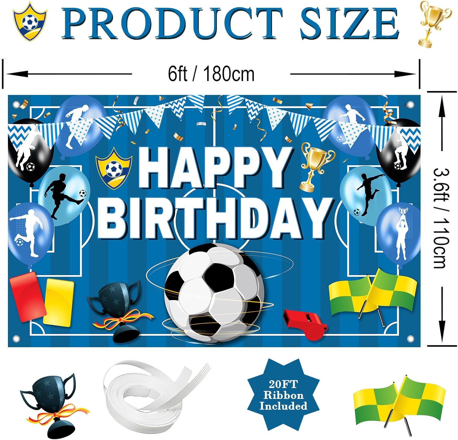 Mocsicka Soccer Birthday Backdrop Football Field Soccer Theme Happy Birthday Banner Party Decorations Photo Booth Props (6x3.6ft) - Image 5