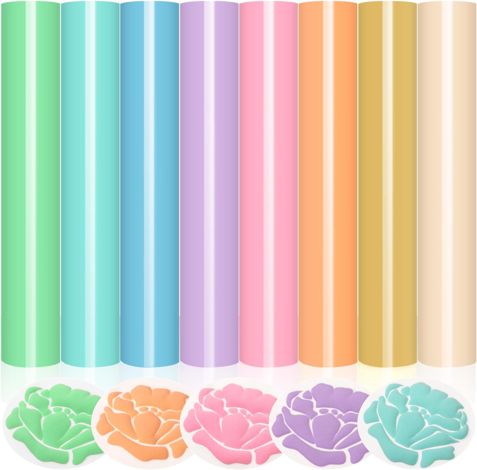 WRAPXPERT Puff Heat Transfer Vinyl - Pastel 3D HTV 12"x10" Sheets for T-shirts, 8 Pack