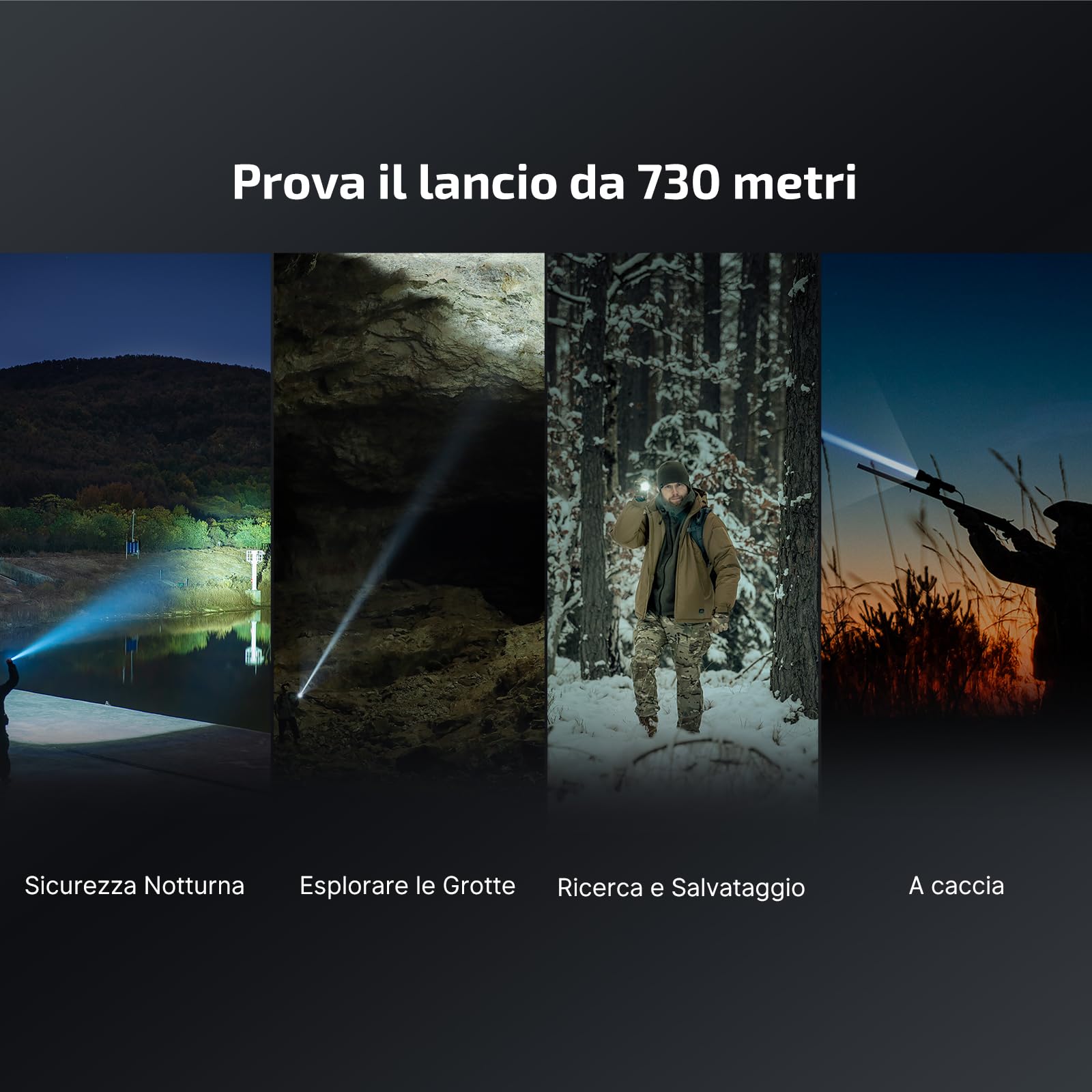 OLIGHT Javelot Professionale Torcia LED 1350 Lumen 6 Modalità di Luce | Portata 1350 Metri, Autonomia 72 Giorni, Doppio Interruttore, Ricaricabile, Ideale per Caccia, Camping e Attività all'aperto
