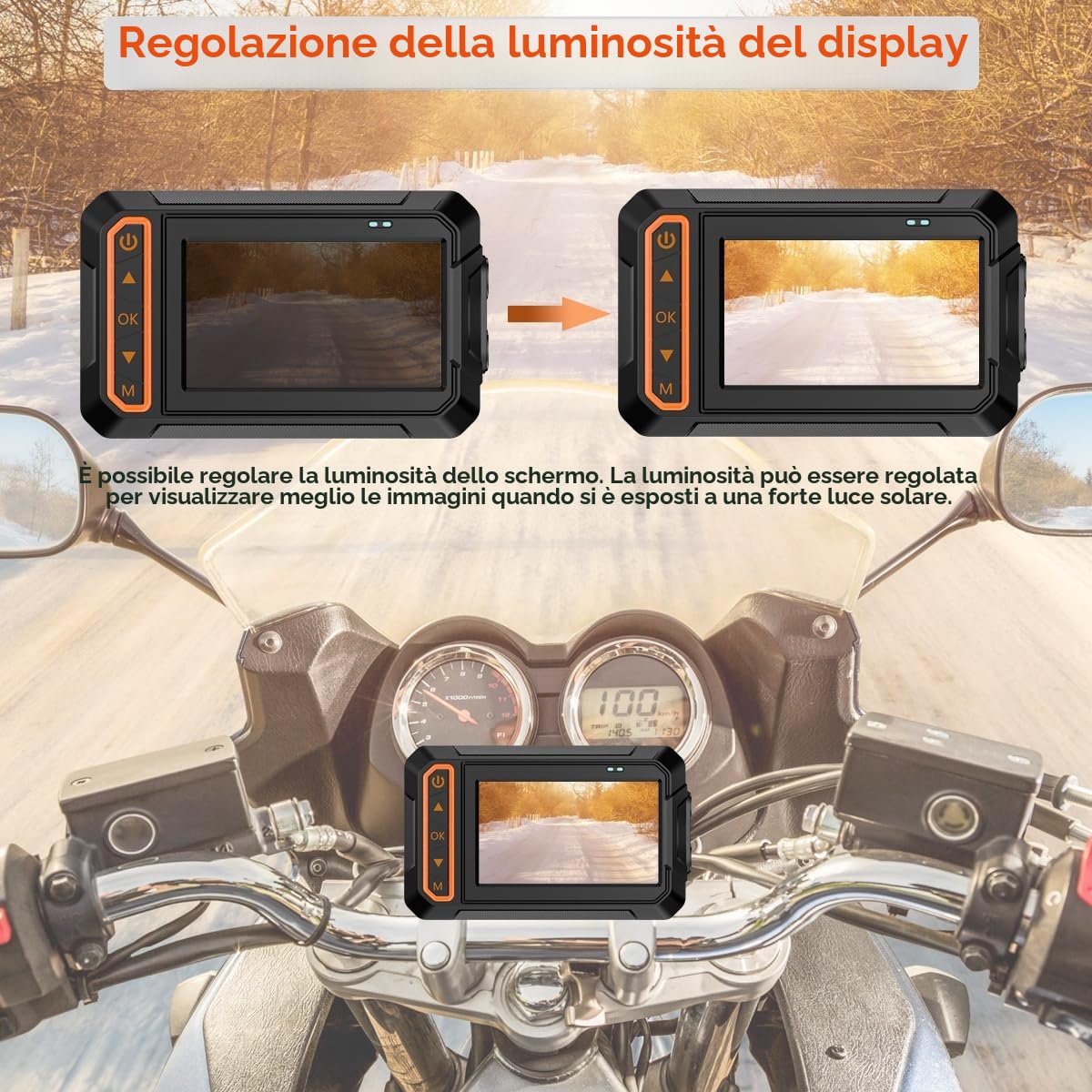 ydi Dash Cam Anteriore e Posteriore 1080P per Moto, Impermeabile Moto Doppia Grandangolare 155 Gradi Fotocamera con Schermo da 3 Pollici, Wi-Fi, GPS, Telecomando a Filo, Monitor di Parcheggio