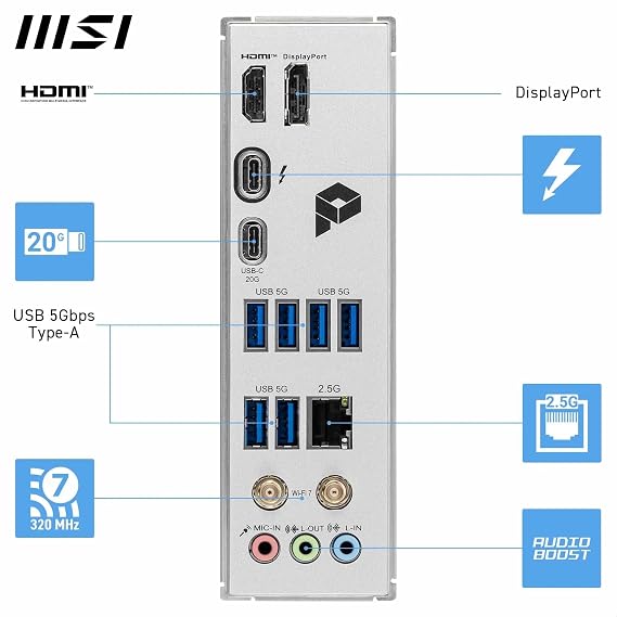 MSI, Pro Z890-S Wifi Soket 1851 Ddr5 8600Mhz(oc) Usb 20Gbps3Xm.2 2Xtb4 Hdmi Display 2.5G Lan Wifi7 Atx, 7E54-001R