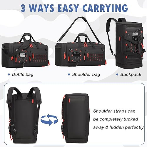 Miniatura 4 de Bolsa de gimnasio para hombres y mujeres con compartimento para zapatos y laptop, bolsa de viaje deportiva 3 en 1, Negro + rojo, Modas