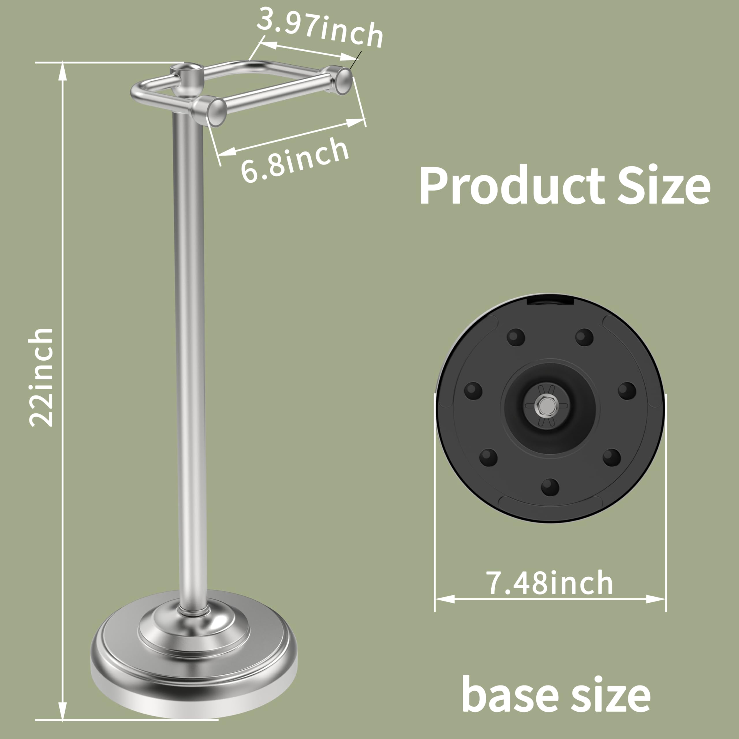 Supporto per carta igienica, in nichel spazzolato, autoportante, design girevole e base stabile in acciaio inox SUS304, per bagno
