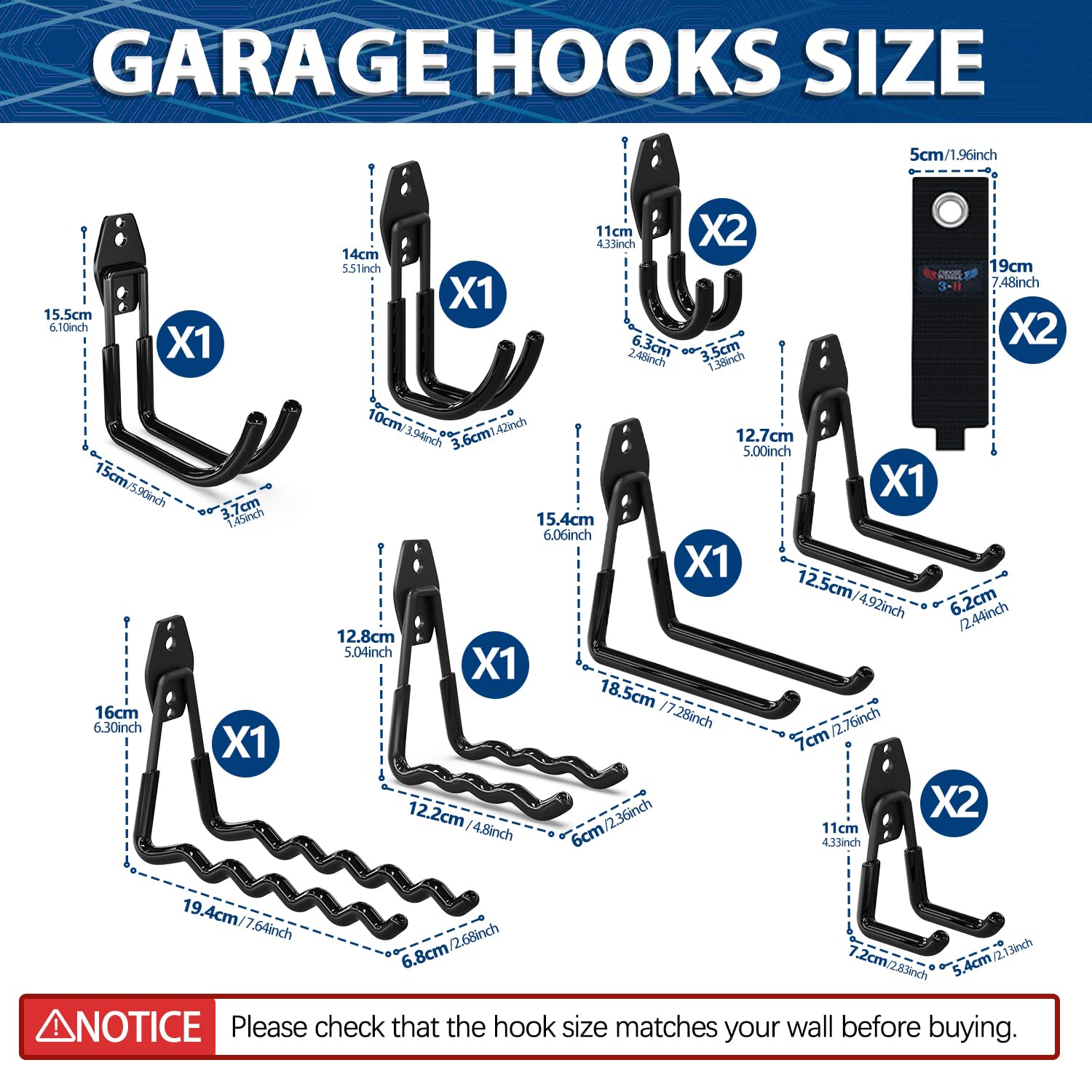 3-H Heavy Duty Garage Hooks 12 Pack, Utility All-Steel Storage Hooks with Anti-Slip Coating - Image 2