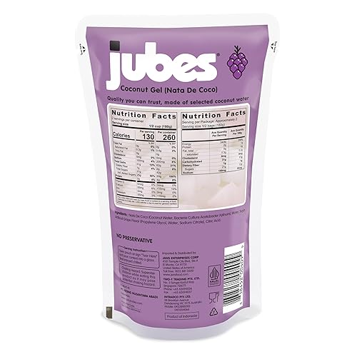 Miniatura 2 de Jubes Grape Nata De Coco Jelly Cubes (12.7 onzas, paquete de 3)  Cubos de jalea de coco de uva para sagú  Gel de coco en ingredientes de jarabe para