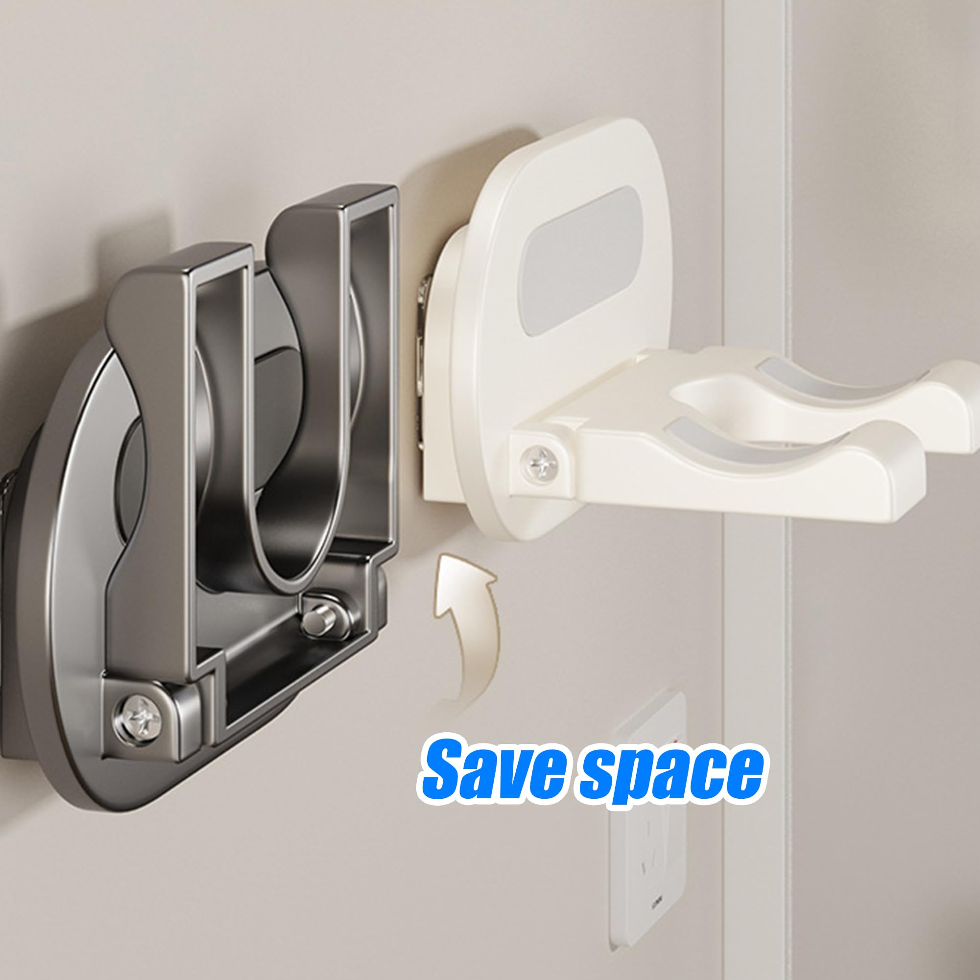Soporte Secador de Pelo de Aluminio Veki, Porta Secador Sin Taladrar, Montaje en Pared, Colgador para Baño (Gris)