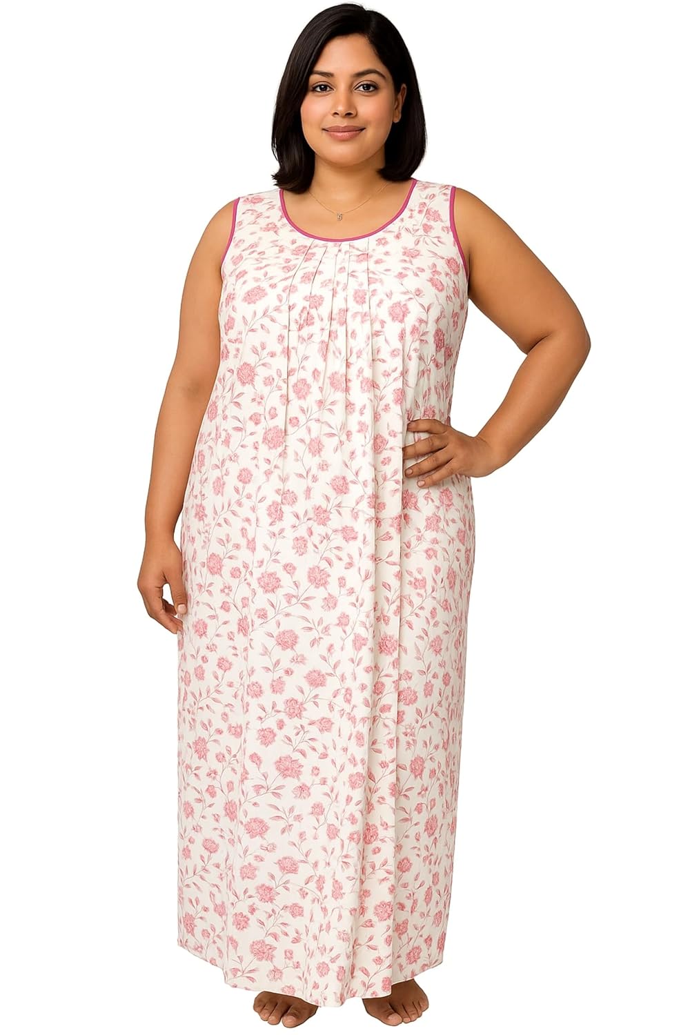 Manvicare Light Weight (180 Grams) & Sleeveless Cotton Nightgown Specially for Scorching Heat of Summers Cream and Pink - Review, Price and Buying Guide
