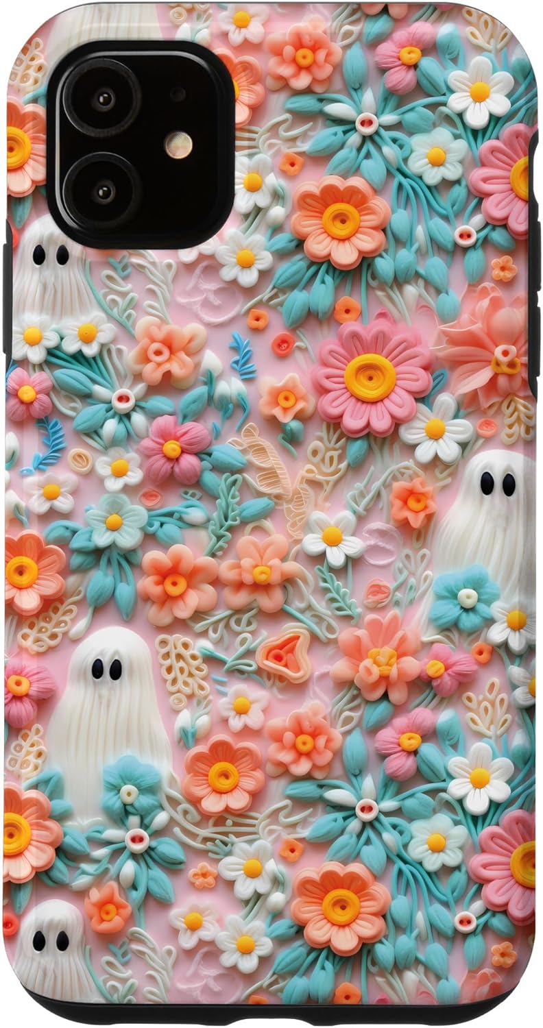 iPhone 11 Coquette Ghost Flowers Halloween Floral Garden Ghost Floral Case