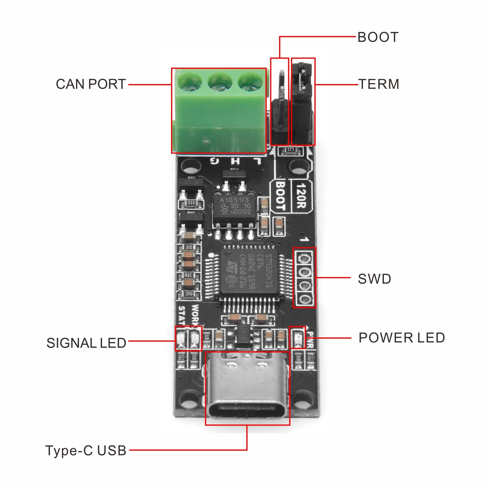 OSOYOO MKS CANable 2.0 USB-C to CAN Adapter Analyzer, Supports CAN-FD, SLCAN, SocketCAN, Candlelight, Klipper - Compatible with XP / WIN7 / WIN8, Linux