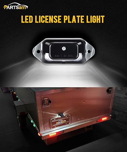 Miniatura 2 de Partsam Luz LED para matrícula, impermeable, 12 V CC, con soporte, orificio de drenaje, carcasa de ABS, lente de PC para remolque, camión,