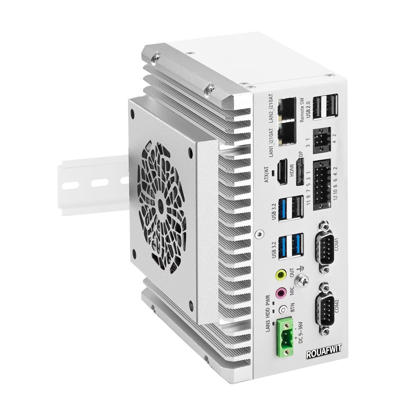 Industrie Mini PC Lüfterlos Fanless Embedded Computer i5-1235U Dual LAN 2COM 8Pin GPIO 6USB DP+HD 4K60Hz Dual DisplayAuto Power On DDR4 8G RAM 128G SSD, Barebone
