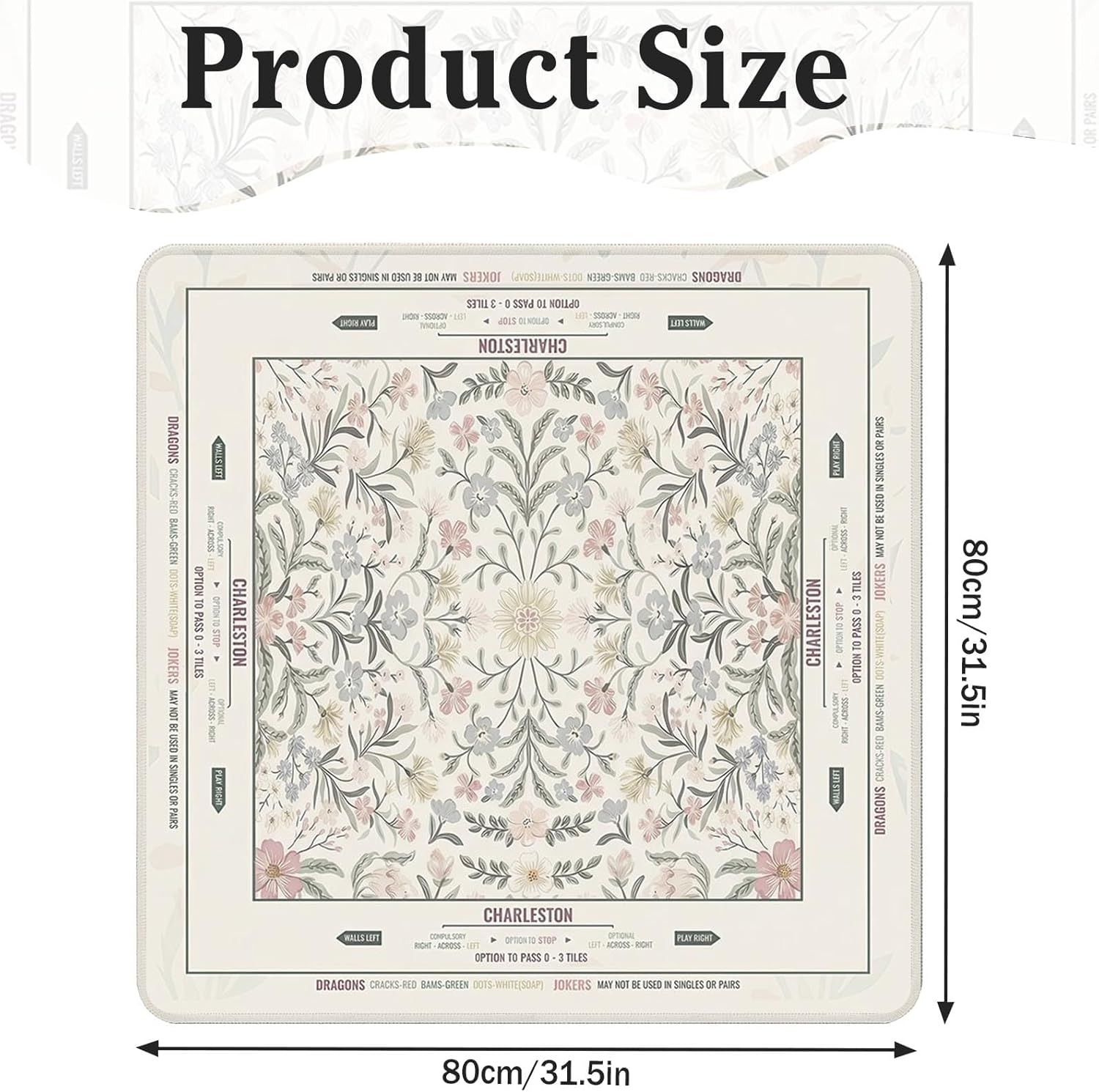 Britimes Mahjong Mat with Black Carrying Bag Colorful Floral Non-Slip Noise Reduction Gaming Mat 31.5" x 31.5" Rubber Multi Purpose Game Table Cover for Mahjong Card Dominoes Board Tile Games