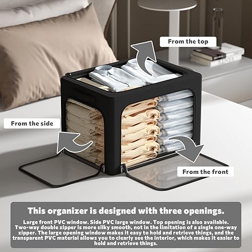 Miniatura 2 de Paquete de 3 contenedores de almacenamiento de ropa, caja de almacenamiento plegable con marco Oxford, organizador de almacenamiento apilable con