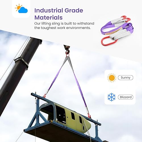 Miniatura 4 de 2 correas de elevación con ganchos, 3.3 pies, capacidad de 4409 libras, eslinga de brida de poliéster, correa resistente de dos patas para motores,
