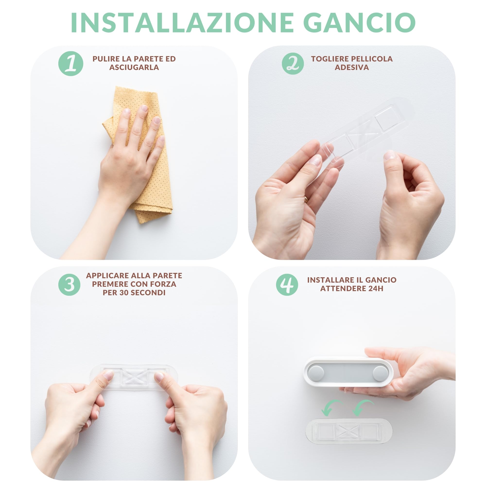 Set da 2 Porta Scope Parete Adesivo, Appendi Scope a Muro Adesivo Senza Forature, Portascope da Muro, Accessori Casa con Ganci Porta Oggetti, Salvaspazio Cucina, Porta Attrezzi da Parete Adesivi