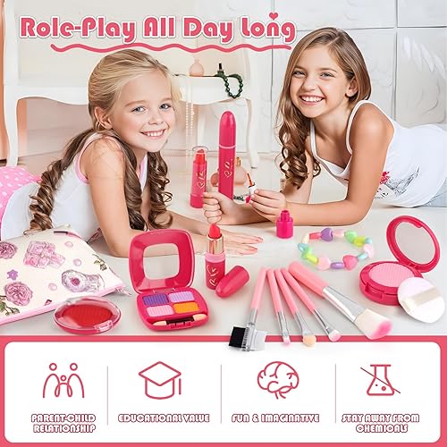 Miniatura 5 de Regalos para niñas, maquillaje básico de simulación para niñas pequeñas de 3 a 5 años, juego de maquillaje para niños de 3 a 5 años, juego de