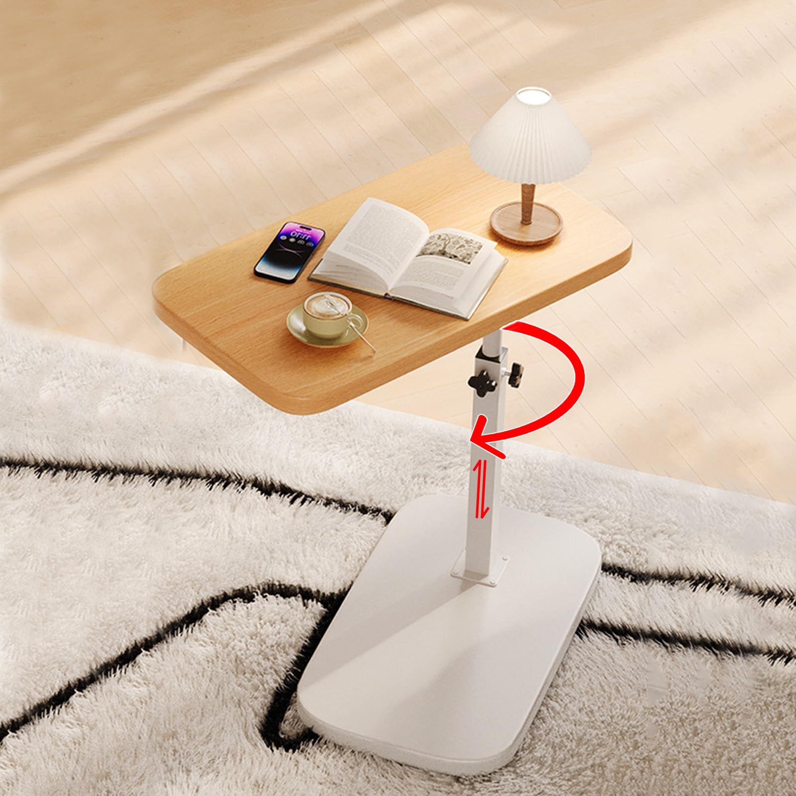 C Table End Table, Skinny Side Table Adjustable Height, Horizontal 360°Swivel Small Couch Side Tables That Slide Under, Small Coffee C Table Metal End Table for Sofa/Bed/Bathtub(Yellow-W)