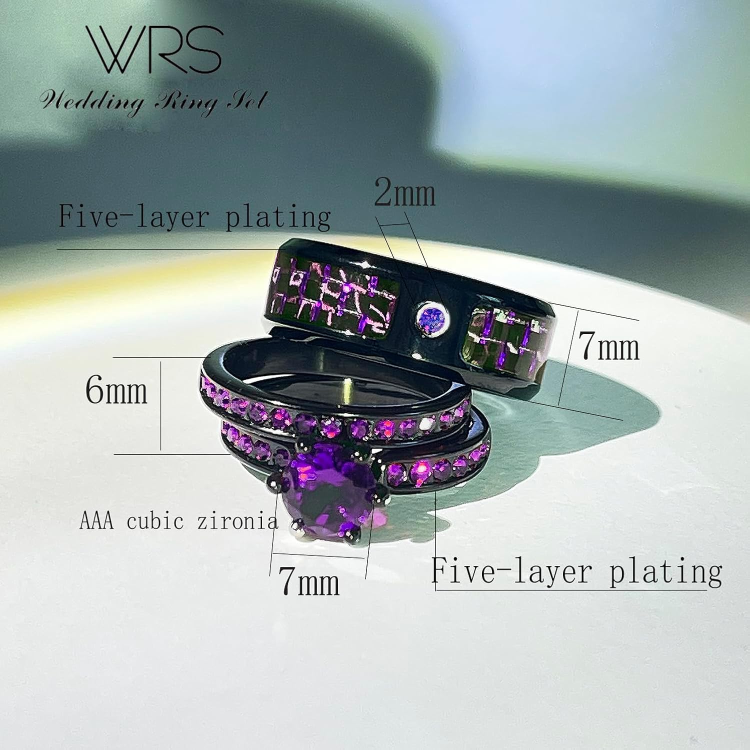 Two Rings His Hers Wedding Ring Sets Couples Matching Rings Women's 2pc Black Gold Filled Red CZ Wedding Engagement Ring Bridal Sets Men's Stainless steel Wedding Band