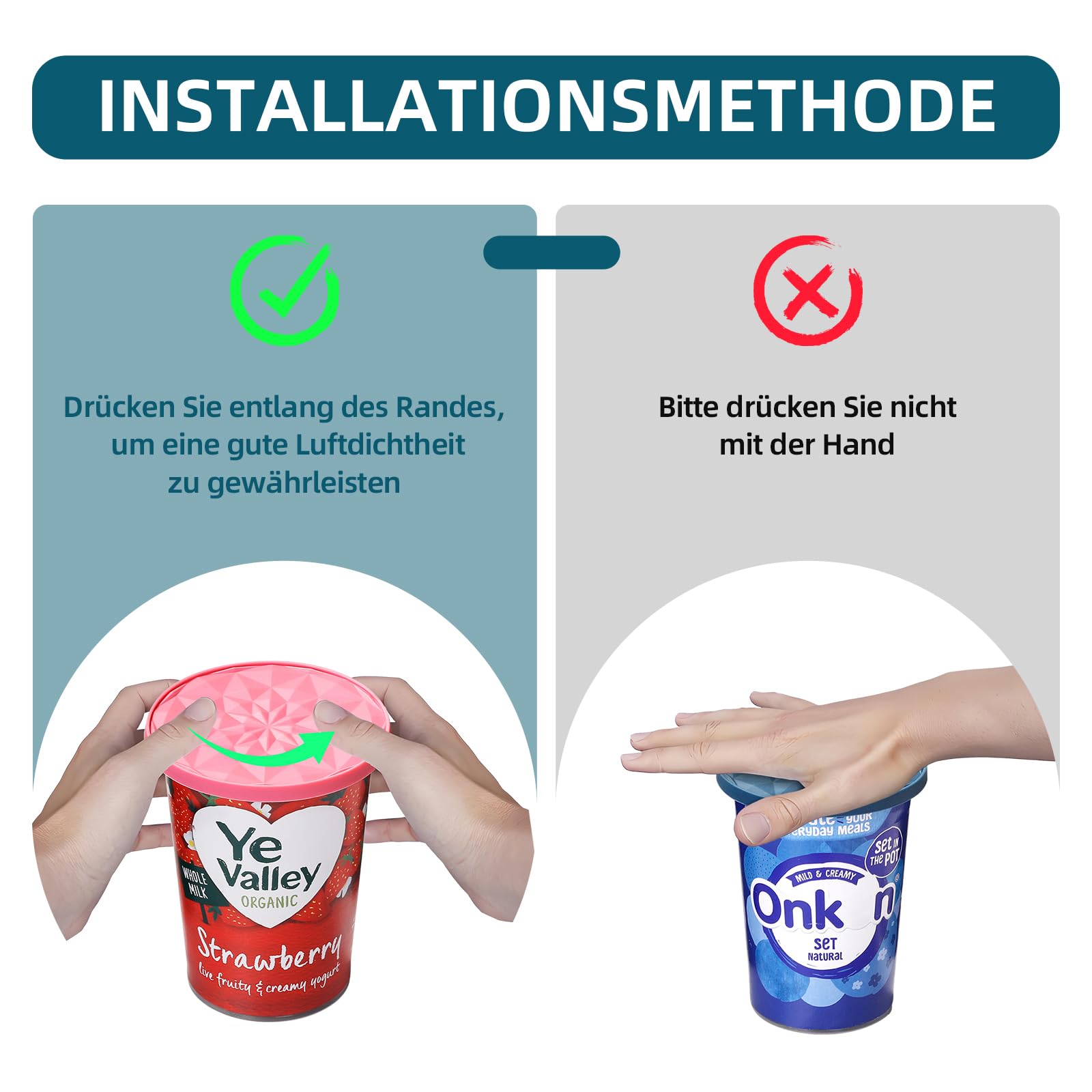 Produktbild von 4x Silikon-Joghurtdeckel 500g – Wiederverwendbar, 10 Cm, Bis 110°C, In 4 Farben