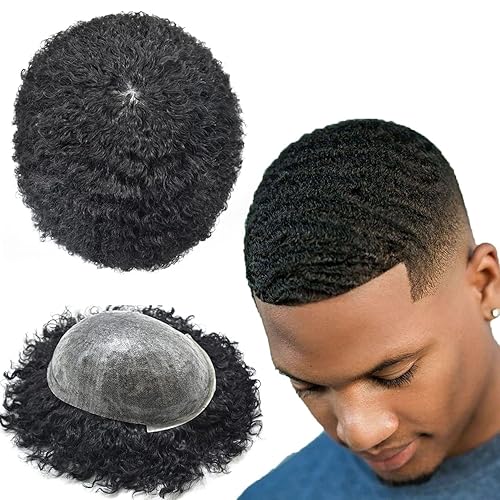SINGA HAIR Afro Toupee - Sistema de cabello brasileño de tejido rizado para hombres negros, unidad de cabello de inyección de poliuretano para