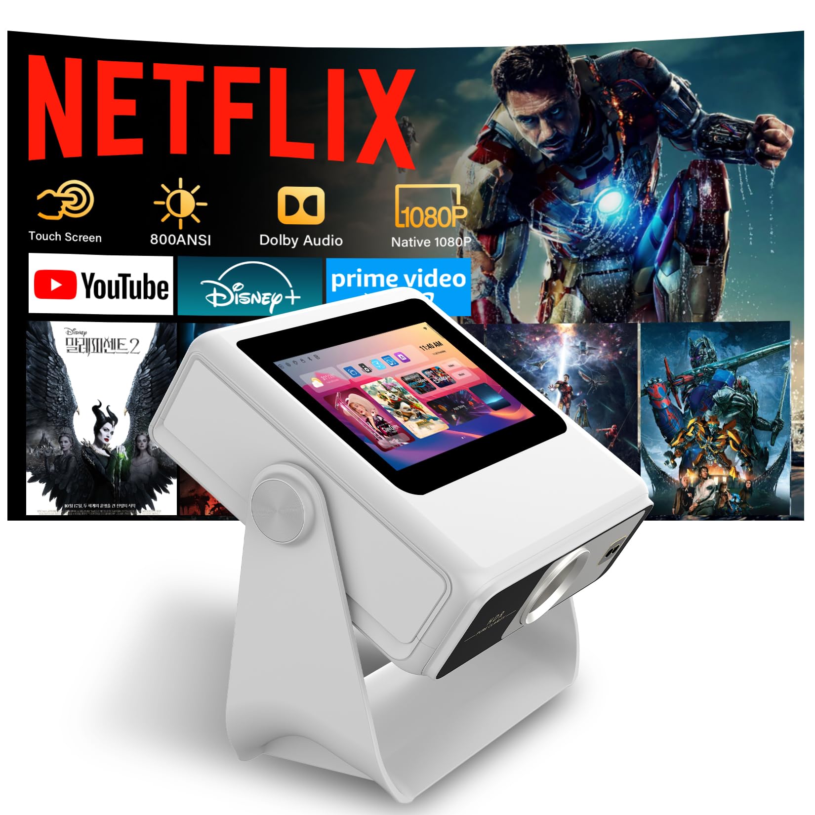 Mini Smart Projector with Support 4K Touchscreen, 1100ANSI Auto Focus and Keystone Correction, WiFi 6 Bluetooth HDR10+, 1000+ App, Dual Display-picture-25