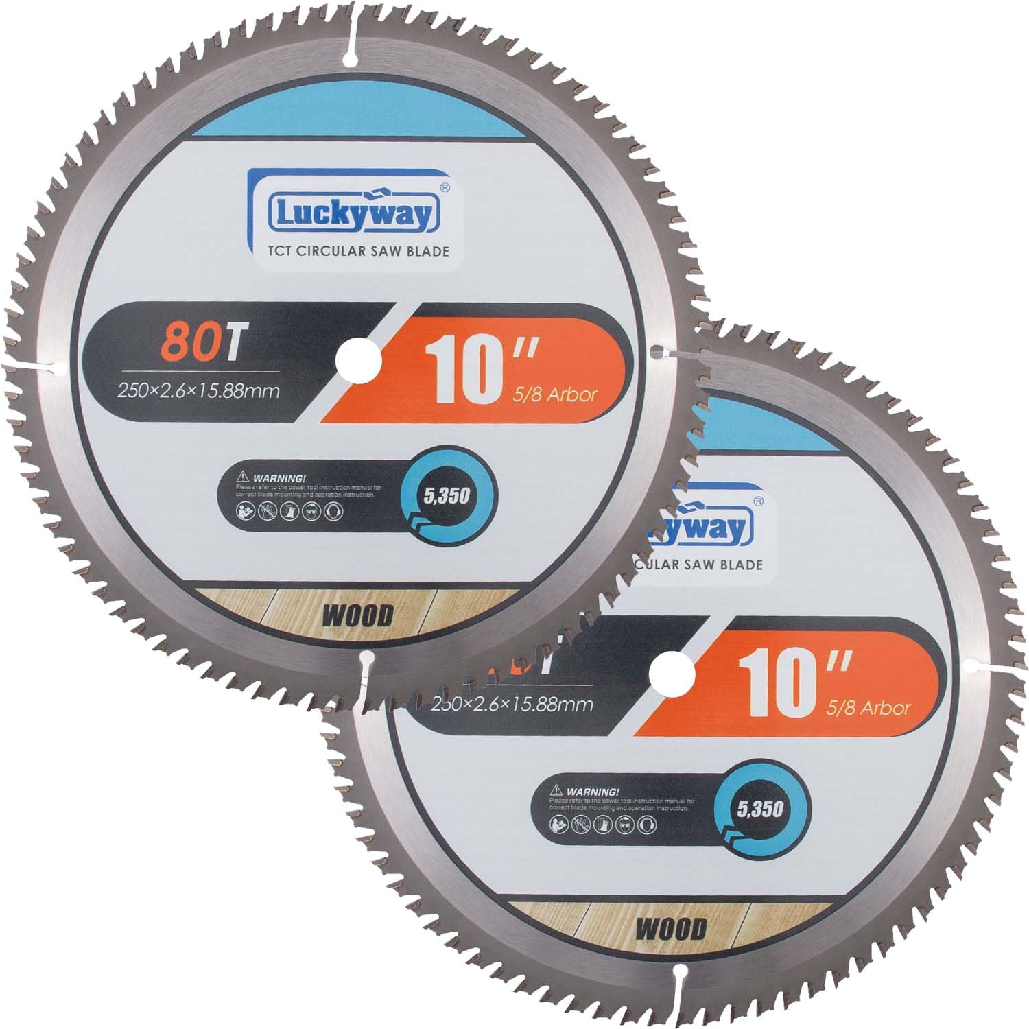 Luckyway 10 Inch Table Saw Blade 80T, 5/8" Arbor Wood Cutting Blade 2-Pack | TCT (Tungste…
