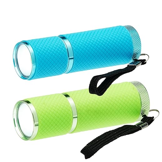 LitezAll Glow in The Dark Mini Flashlight, Compact, Colored High Lumen LED Flashlight with 2 Fun Colors (Lime Green and Blue) Kids Flashlight Batteries Included - 2 Pack