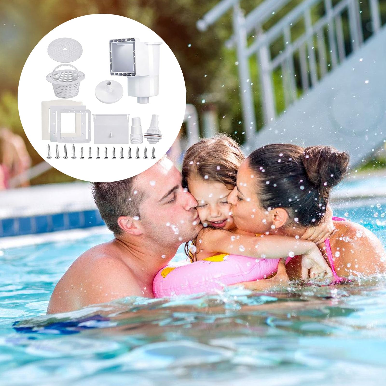 Inground Pool Skimmer Set include viti di guarnizione cestino | Connessione filettata da 1-1/2 pollici, skimmer per piscina resistente, struttura ABS, parti di installazione complete
