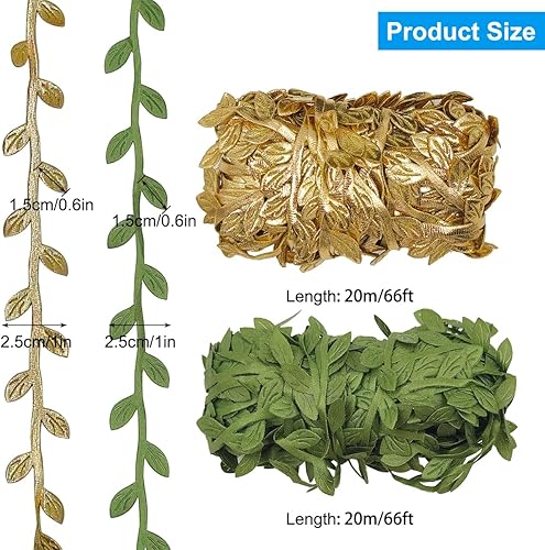 Miniatura 6 de 2 cintas de hojas de 43.7 yardas, cuerda de hojas de lyfLux para guirnalda, manualidades, fiestas, bodas, hogar, pared, decoración de jardín (dorado