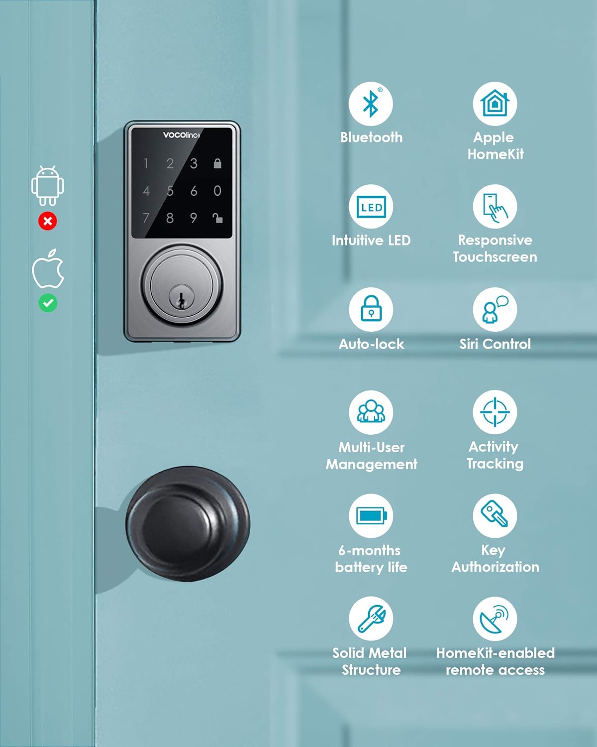 Hоt Dеаlѕ [2021 Upgraded] VOCOlinc Apple HomeKit ONLY Keyless Entry Deadbolt Door Lock Electronic LED Keypad Bluetooth Security Smart Auto Locking Home Hub Remote Control (TGuard Satin Nickel）
