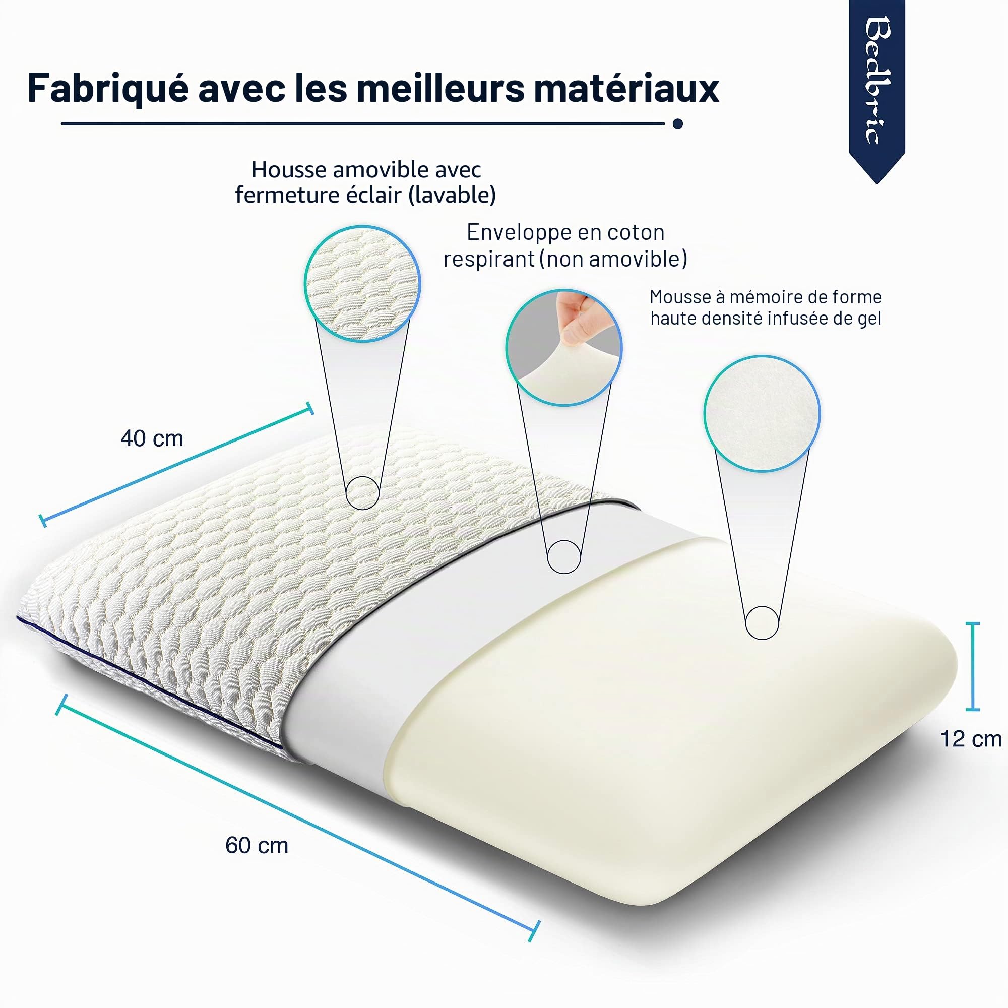 Oreiller cervical en mousse à mémoire de forme pour les personnes dormant sur le côté, le ventre et le dos – Oreiller orthopédique relaxant infusé de gel rafraîchissant pour les douleurs
