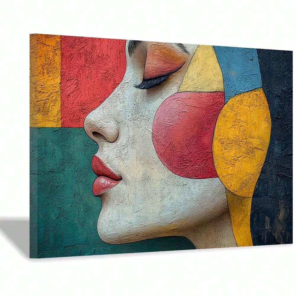 TZKBDMA Colorful Cubist Portrait Of A Woman Canvas Wall Art, Prints For Living Room, Bedroom Modern Home Decoration Wall Decor(60x80cm/Without frame)