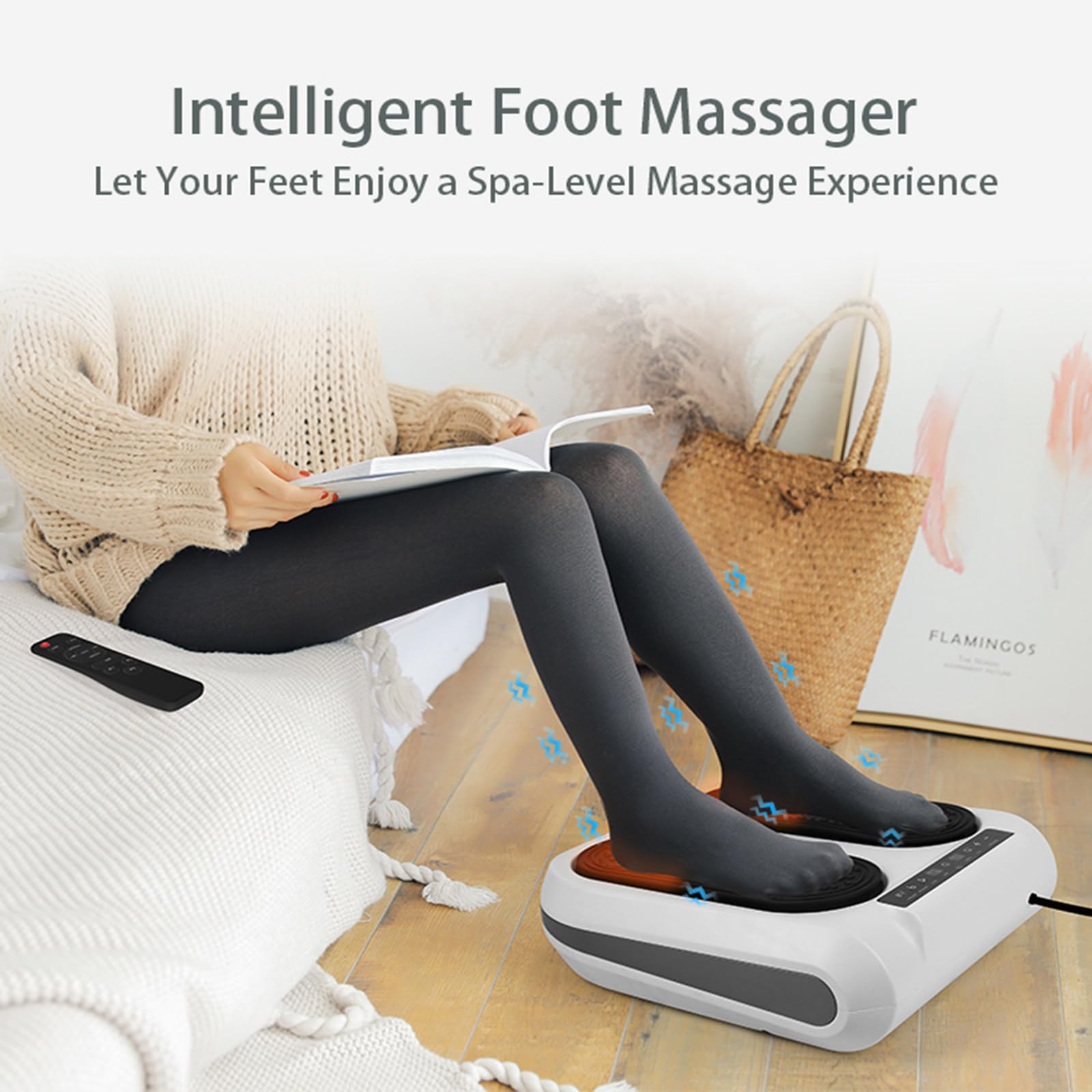 RIDAEX Masajeador de pies con Control Remoto, compresa Caliente para pies, máquina de Terapia de pies infrarroja, masajeador de pies, 5 Modos y Ajuste de 10 velocidades,Orange