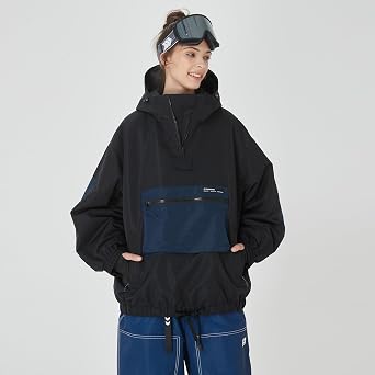 SNOWVERB Baggy Waterproof Snowboard Jacket Insulated Ski Coat with Cargo Pockets Hooded Windproof Snow Jacket for Men Women