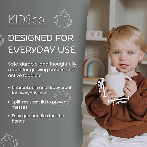 Miniatura 2 de KIDSco. Taza de silicona para beber y taza de entrenamiento para bebés de 6 meses en adelante con boquilla suave y asas irrompibles de fácil agarre