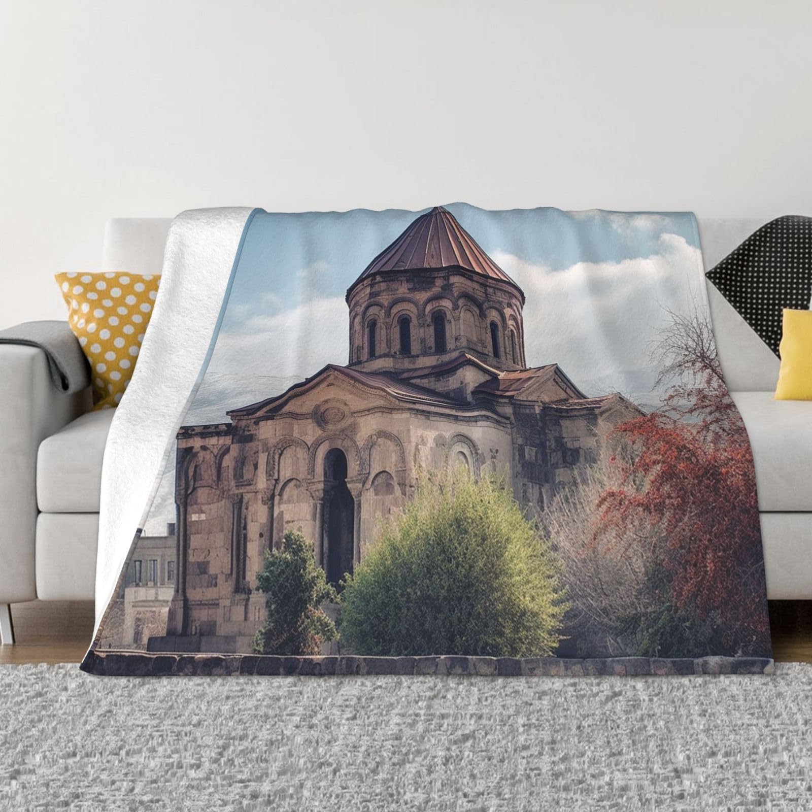 KLOPH Armenian Church Throw Blanket 80"x60" Flannel Fluffy Warm Blanket for Couch, Reversible Plush Blankets for Bed, Comfy Fuzzy Blanket for Sofa, Plush Lightweight-Blankets for All Season