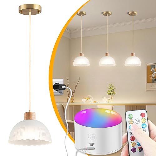 1 Pack Battery Operated Pendant Light, Rechargeable Ceiling Light with