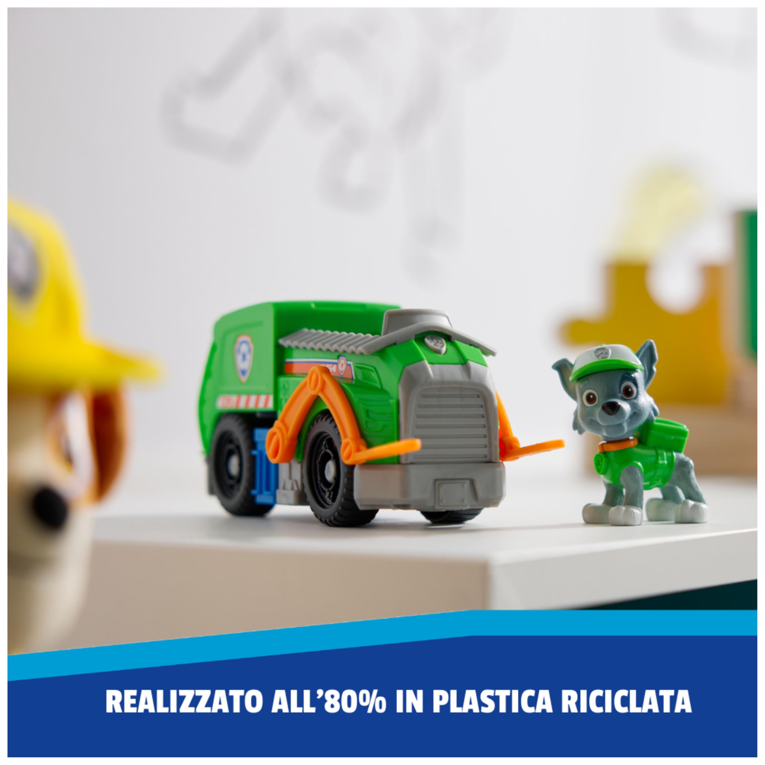 Paw Patrol, Camion per la Raccolta di Rifiuti di Rocky, Veicolo e Personaggio Rocky, Giochi Bambini, 3+ Anni