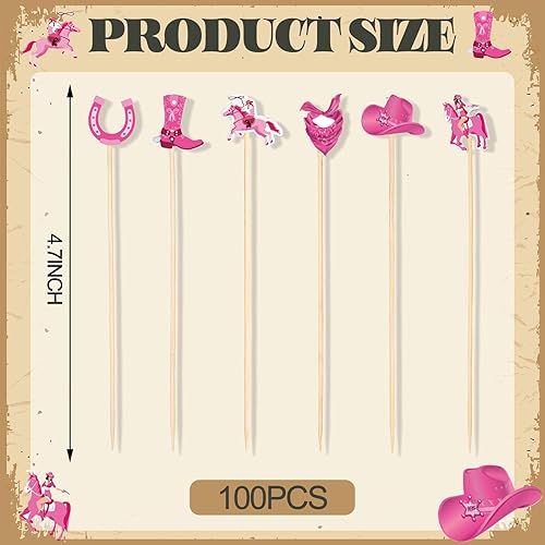 Miniatura 8 de Palillos de cóctel de vaquero para aperitivos, brochetas de cóctel de bambú del salvaje oeste, palillos de comida para bebidas, palitos de postre,