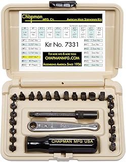Chapman MFG 7331 All-Purpose Standard Screwdriver Set - Includes Phillips, SAE Allen Hex & Slotted/Flathead Bits, Complete Set Offers 24 USA Made Insert Bits + Mini Ratchet Hand Tool (Desert Tan Case)