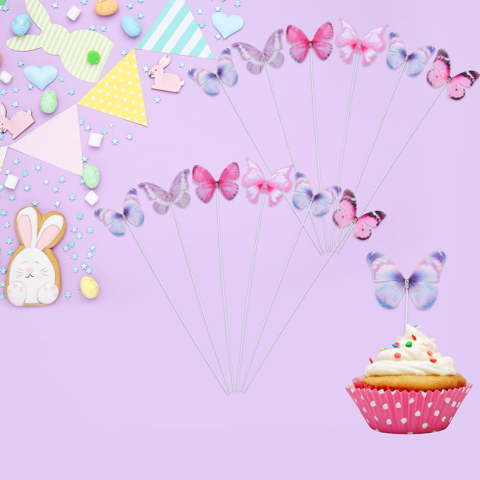 36 Schmetterlings-Cupcake-Topper, Silber Glitzernd – Für Hochzeit, Babyparty, Kindergeburtstag