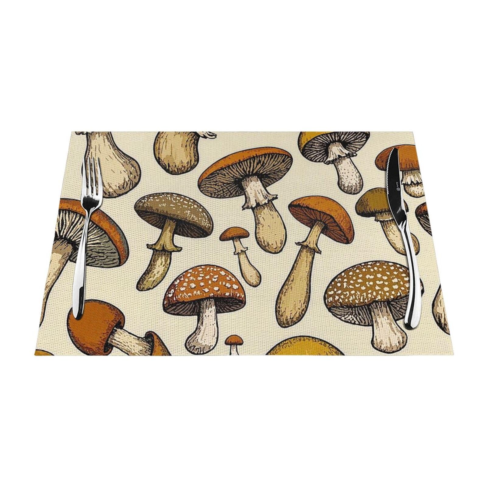 Funny Mushrooms Placemats Set of 1 - Woven Vinyl Kitchen Table Placemats - Heat Resistant Non-Slip Place Mats for Dining Table, Washable Indoor Outdoor Table Mats 12x18 Inch