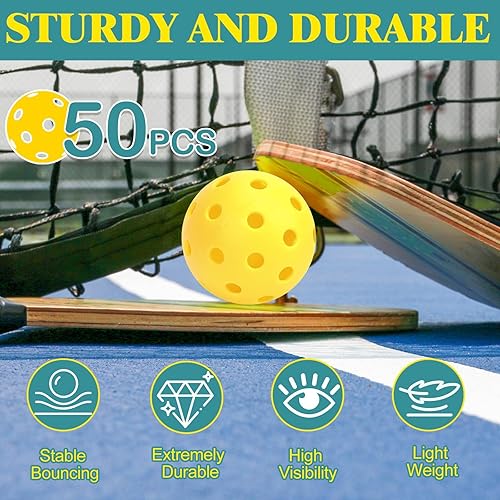 Miniatura 3 de Paquete de 50 pelotas de pickleball al aire libre Pickleball de 40 agujeros para exteriores con bolsa de malla, bolas de pickleball de alta