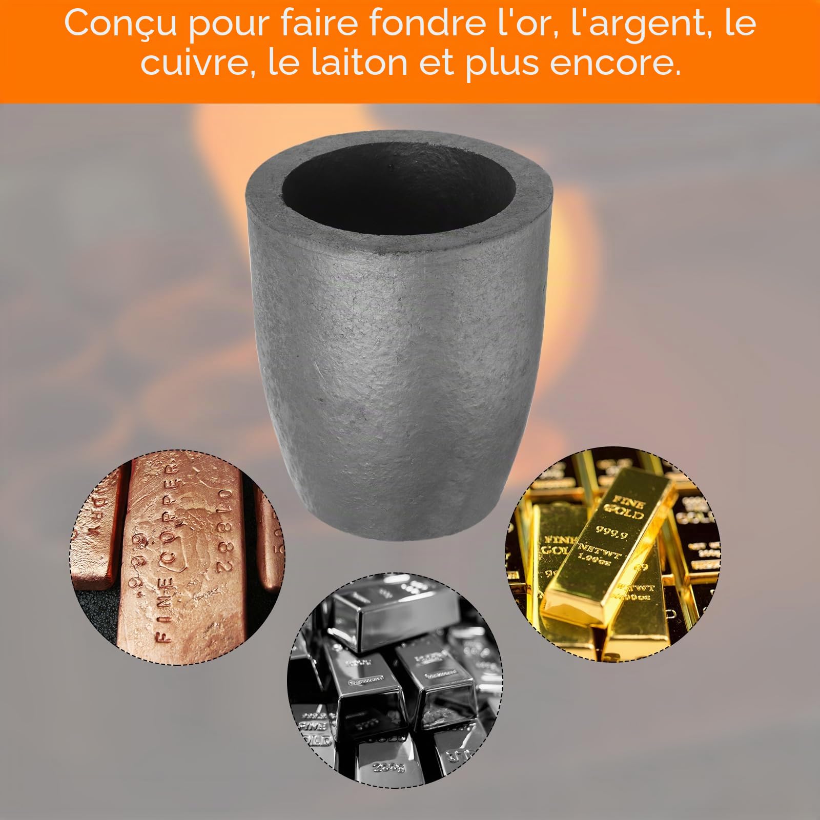 QUARKZMAN Crucible en Graphite Silicium, 4.5kg Creuset pour Coulée de Cuivre, Moule de Fusion de Métal pour Fusion D'Or, Argent, Cuivre, Outils de Fusion, 3.43 Pouces IDx5.31 Pouces H