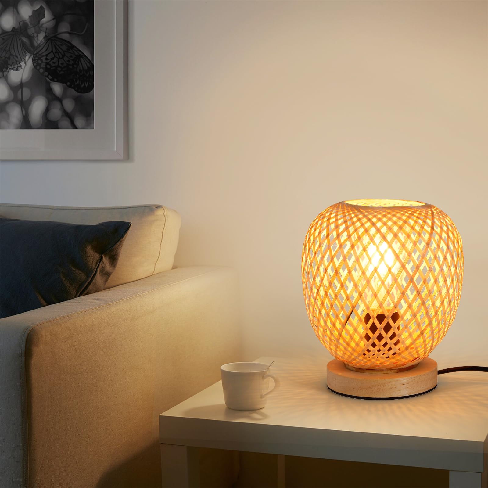 Bambù Intrecciato Lampada Da Scrivania, Boho Lampada Da Tavolo Base In Legno Fatta A Mano Creativa E27 Decorativa Lampada Da Comodino Per Camera Da Letto Sala Da Pranzo Festa Di Nozze Regalo